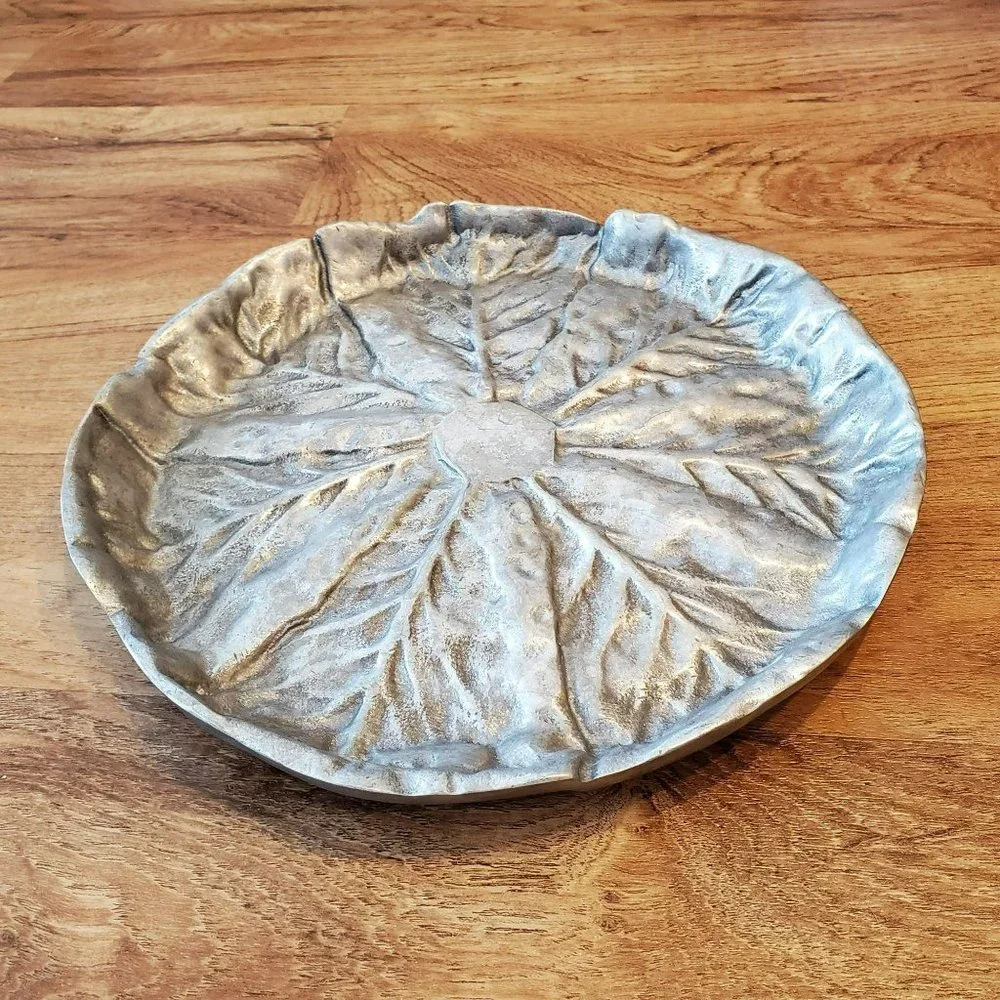 Vintage Pewter Cabbage Platter, Leaf Serving Tray, 13